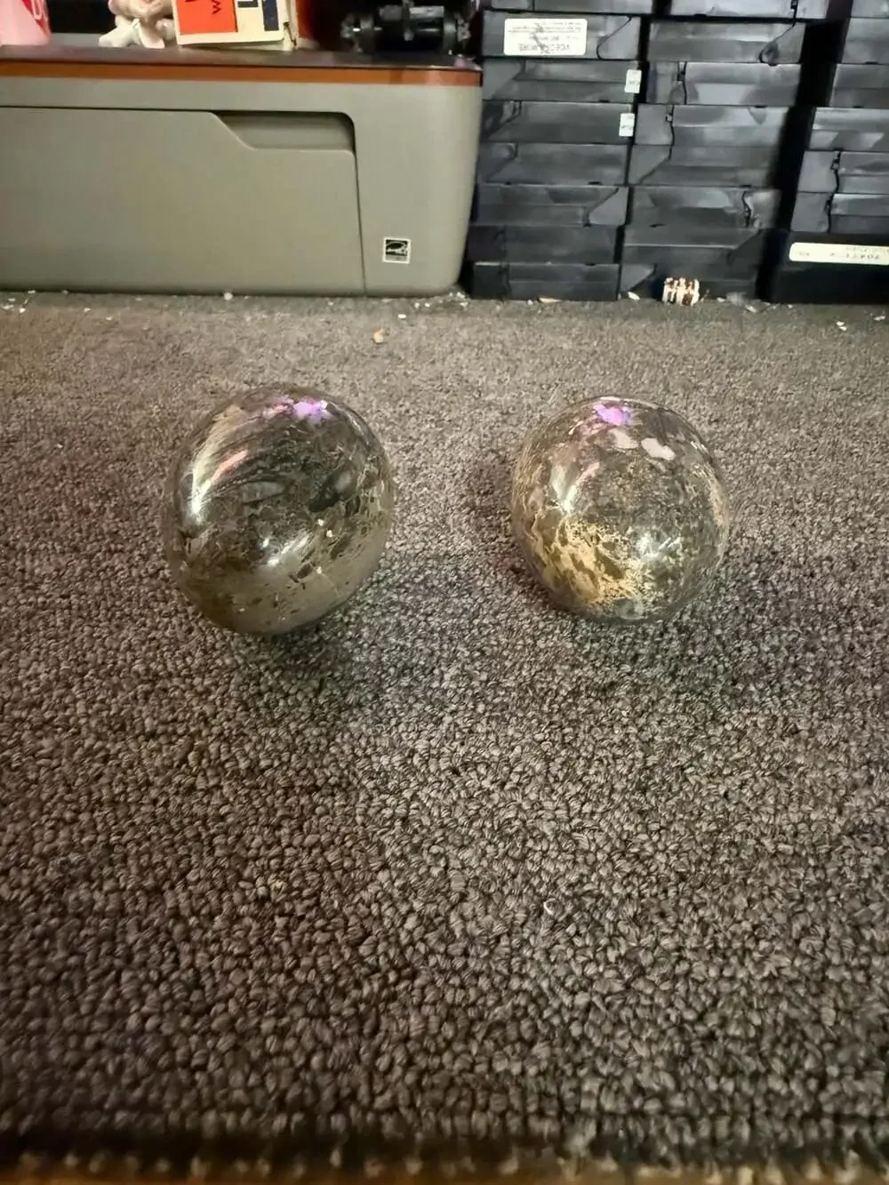 Set of Two Polished Orthoceras Fossil Marble Eggs